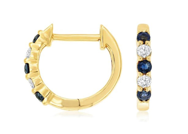 Yellow 14 Karat Gold 0.15 Carats Sapphire & 0.10 Carats Diamond Huggie Earrings