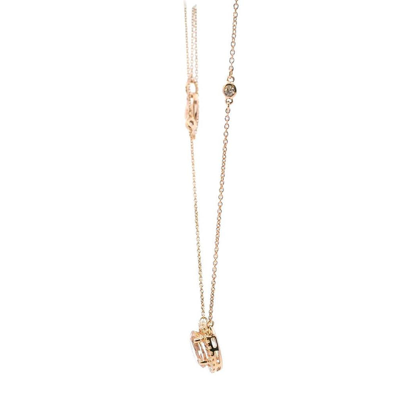 Vibrant Colored Stone Necklaces 14K Gold Rosé 1.00 Carat Morganite & 0.27 Carats Diamond Halo Necklace, 18 Inch