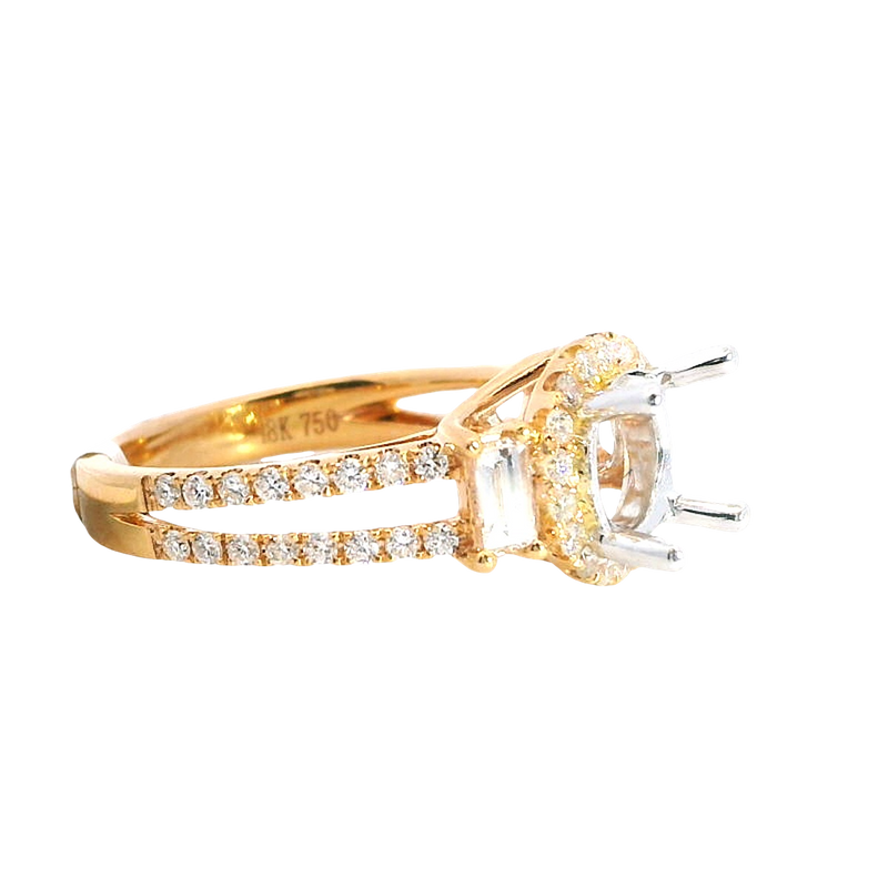 Elegant Diamond Mountings 18K Rosé & White Gold 1.50 Carat round Mounting -  0.87 Carat Baguette & Round Diamonds