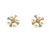 Timeless & Sophisticated Design 10K Yellow Gold 4MM Cultured Pearls & 0.10 Carats Diamonds Stud Earrings