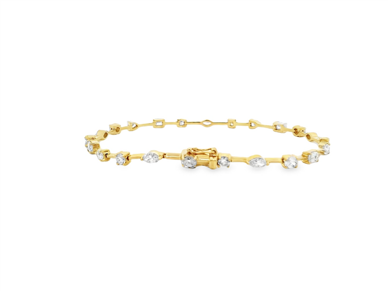 Sophisticated & Timeless Diamond Bracelets 18K Gold Yellow Round, Marquise, Oval, Emerald Cut & Pear Cut Diamond Link Bracelet - 3.01 CTW, Size 7.5 Inch