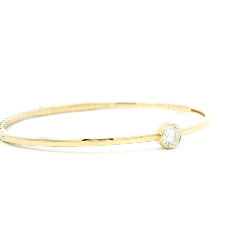 Sophisticated & Timeless Diamond Bracelets 14K Gold Yellow & Titanium Flexible Round Bezel Diamond Bangle Bracelet - 0.5 CTW, Size 6.75 Inch