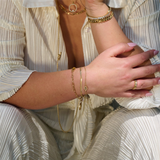 Bold & Stylish Yellow Gold IP Stainless Steel Herringbone & Oval Link Layered Bracelet - 7.5 Inch