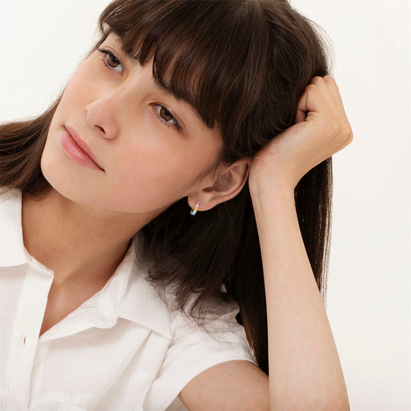 Sterling Silver Heart Cascade Enamel 9.0 MM Hoop Earrings