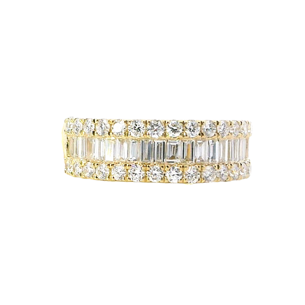 Elegant Diamond Bands 18K Yellow Gold 1.23 Carat Baguette & Round Diamond Band