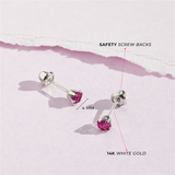 14K White Gold July Birthstone Pink CZ Earrings For Children