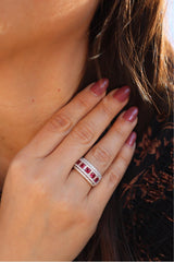 Bold & Elegant 18K Gold White Color Stone Fashion 9.3mm Band - 0.87 Carats Ruby & 0.84 Carats Baguette & Round Diamonds