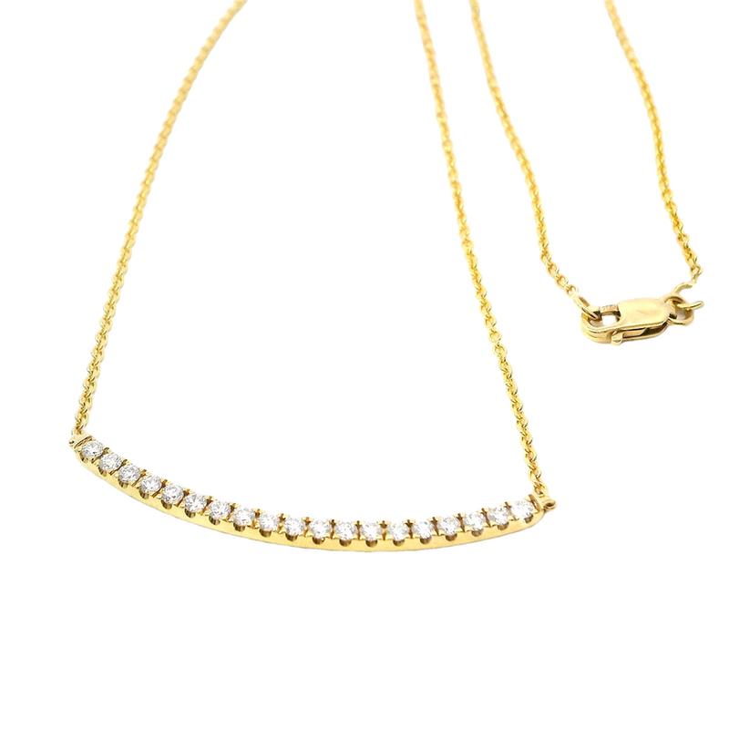 Elegant Diamond Necklaces 18K Gold Yellow 0.41 Carats Diamonds Curved Bar Necklace - 16 Inch