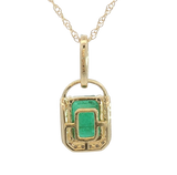 Vibrant Colored Stone Necklaces 14K Gold Yellow 1.00 Carats Emerald & 0.10 Carats Diamond Halo Necklace, 18 Inch
