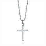 Stainless Steel Box Link Necklace With Stainless Steel Polished Cross Pendant - 22 Inch
