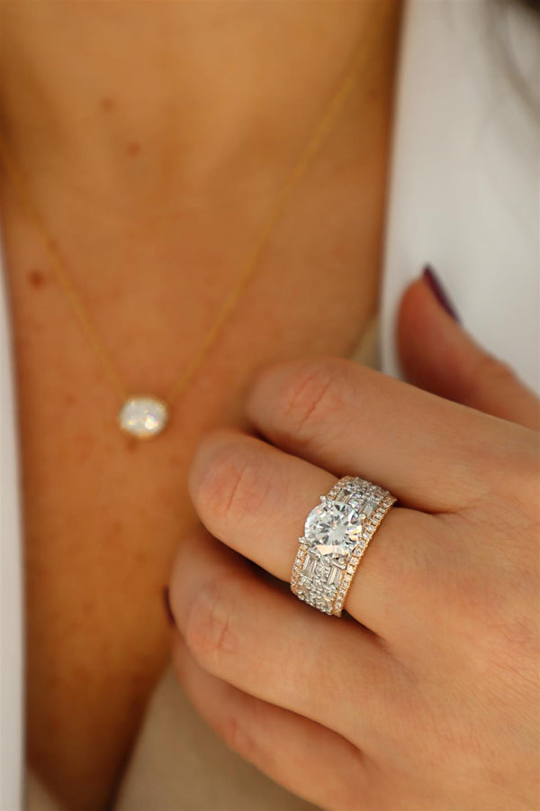 Elegant Diamond Mountings 18K Rosé & White Gold 1.50 Carats Round Semi Mount Ring - 1.38 Carats Baguette & Round Diamond