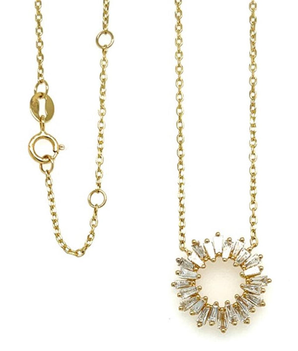 Elegant Diamond Necklaces 18K Gold Yellow 0.65 Carats Baguette Diamond Circle Pendant Necklace - 18 Inch