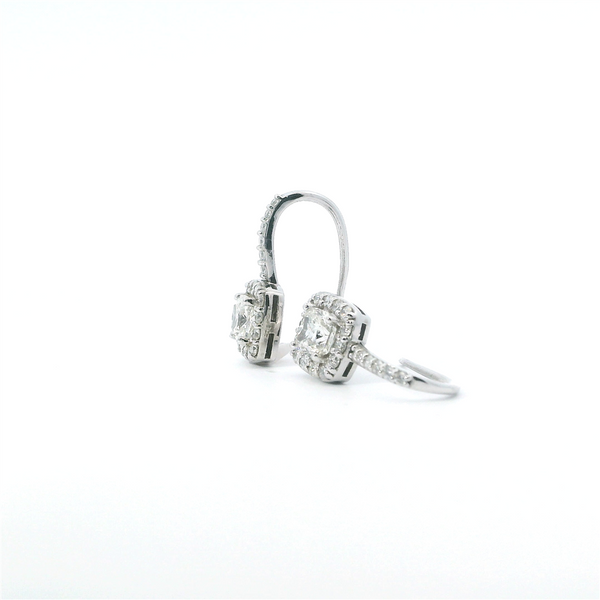 Classic & Contemporary 14K Gold White 2.17 Carats Total Weight Cushion & Round Diamond Dangle Earrings
