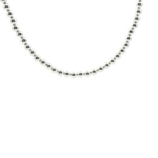 White Sterling Silver Bead Necklace - 15 Inch with 3 Inch Extender