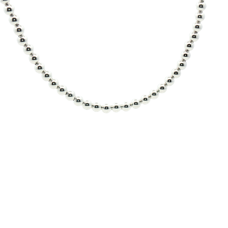 White Sterling Silver Bead Necklace - 15 Inch with 3 Inch Extender