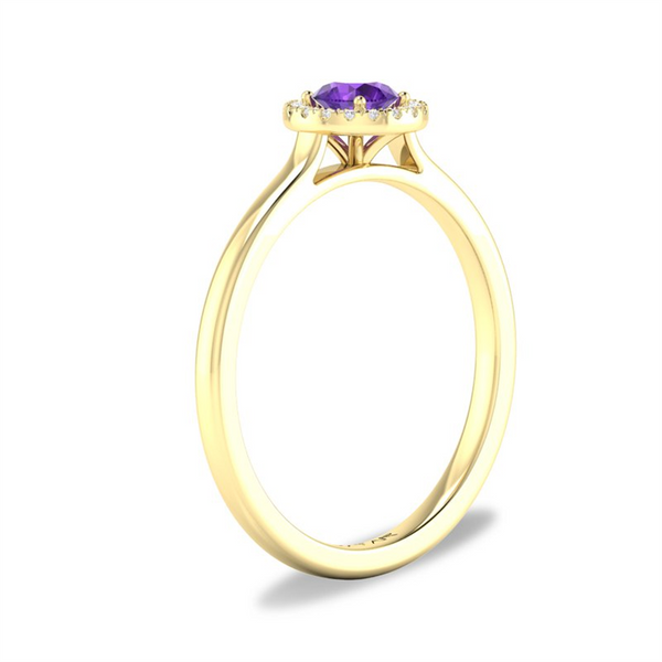 Yellow 10 Karat Gold 0.23 Carats Amethyst & 0.05 Carats Diamond Halo Ring