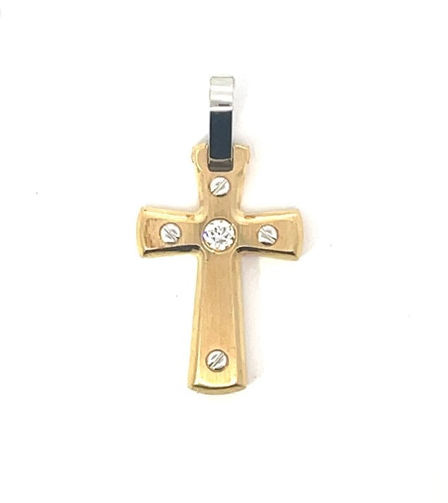 Two-Toned 18 Karat Gold 0.12 Carats Diamond Cross Pendant