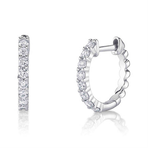 Classic & Contemporary 14K White Gold 0.34 Carats Diamond Huggie Earrings