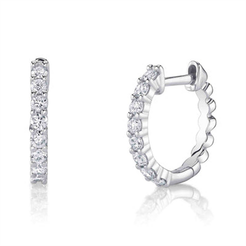 Classic & Contemporary 14K White Gold 0.34 Carats Diamond Huggie Earrings