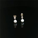 Timeless & Sophisticated Design 14K Yellow Gold 5.5 - 6.0 MM Freshwater AA Pearl & Bezel Cut, Marquise Shape 0.22 Carats Lab Grown Diamond Stud Earrings