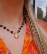 Moonstone Pendant & Hematite & Iolite Necklace