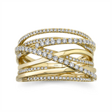 Elegant & Trendy 14K Yellow Gold 0.62 Carats Diamond Open Multi Layered Criss Cross Ring