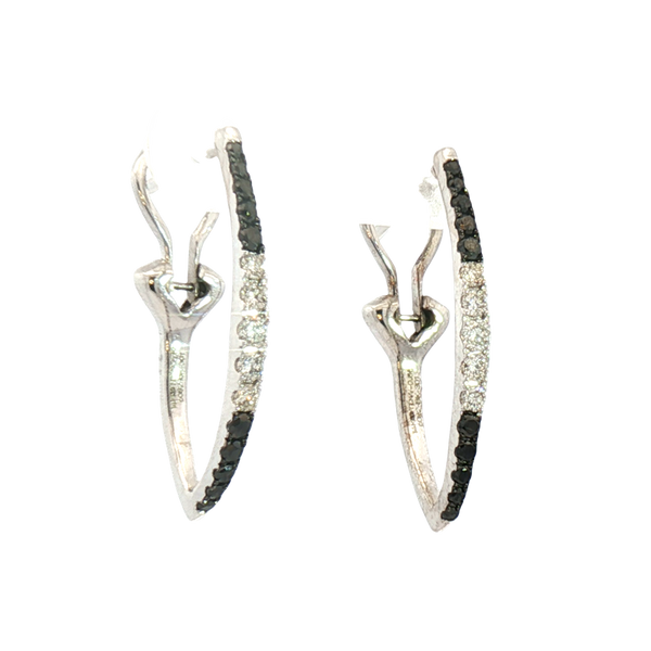 Classic & Contemporary 14K White Gold 0.55 Carats Black & White Diamond Medium Ellipse Hoop Earrings