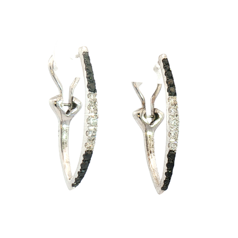 Classic & Contemporary 14K White Gold 0.55 Carats Black & White Diamond Medium Ellipse Hoop Earrings