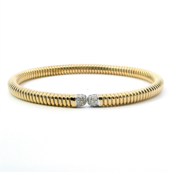 Sophisticated & Timeless Diamond Bracelets 18K Yellow & White Gold 0.16 Carat Diamond Split Bangle