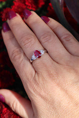 Bold & Elegant 14K White Gold Oval Cut 1.2 Carats Ruby & 0.19 Carats Diamond Ring