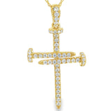 Elegant Diamond Necklaces & Pendants 18K Yellow Gold 0.37 Carats Diamond Nail Cross Pendant