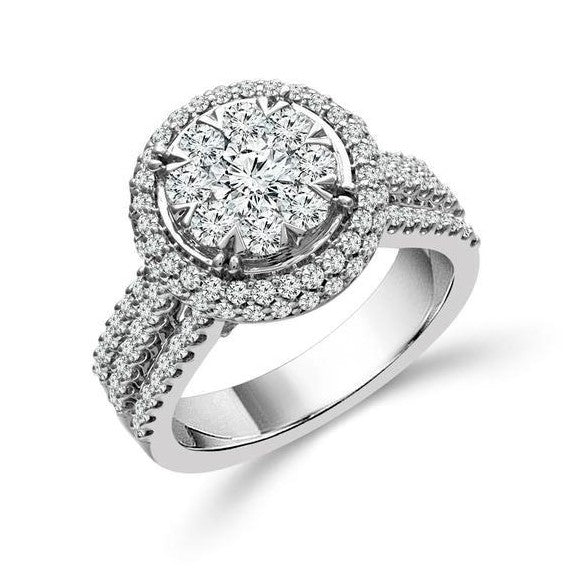 White 14 Karat Gold 1.75 Carats Diamond Halo Engagement Ring