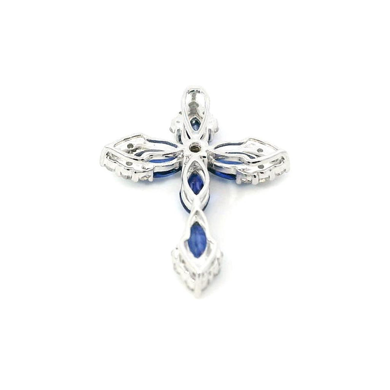 Vibrant 18K Gold 0.80 Carats Sapphire & 0.22 Carats Diamond Medium Cross Pendant