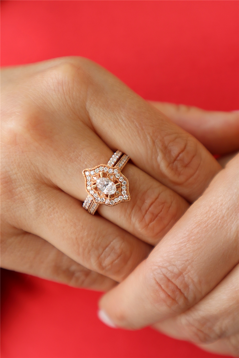 Elegant Diamond Bands 14K Gold Rose Stackable 0.20 Carats Diamond Negative Space Anniversary Band