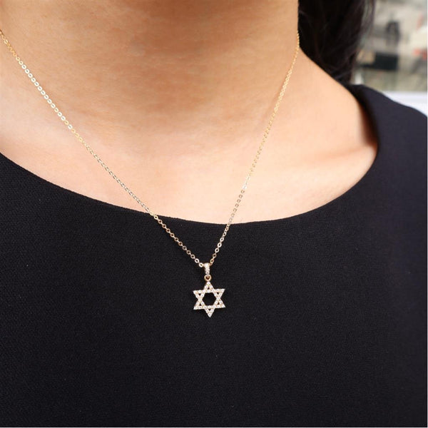 Elegant Diamond Necklaces & Pendants 18K Gold Yellow 0.16 Carats Diamond Drop 19mm Star of David Pendant