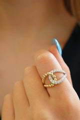 Elegant & Trendy 14K White & Yellow Gold 1/2 Carats Diamond Double Loop Ring