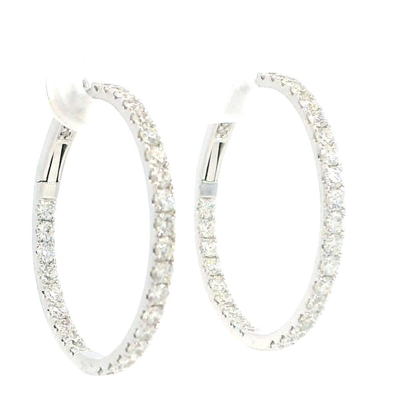 Classic & Contemporary 18K White Gold Inside Out 1.35 Carats Diamond Large Hoop Earrings
