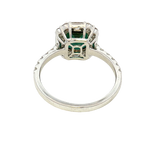 Bold & Elegant 18K White Gold Cushion Cut 2.14 Carats Green Indicolite & Baguette & Round Cut 1.02 Carats Diamond Halo Ring
