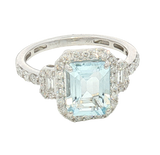 Bold & Elegant 14K White Gold Rectangular Cushion Cut 2.0 Carats Aquamarine & 0.50 Carats Diamond Ring