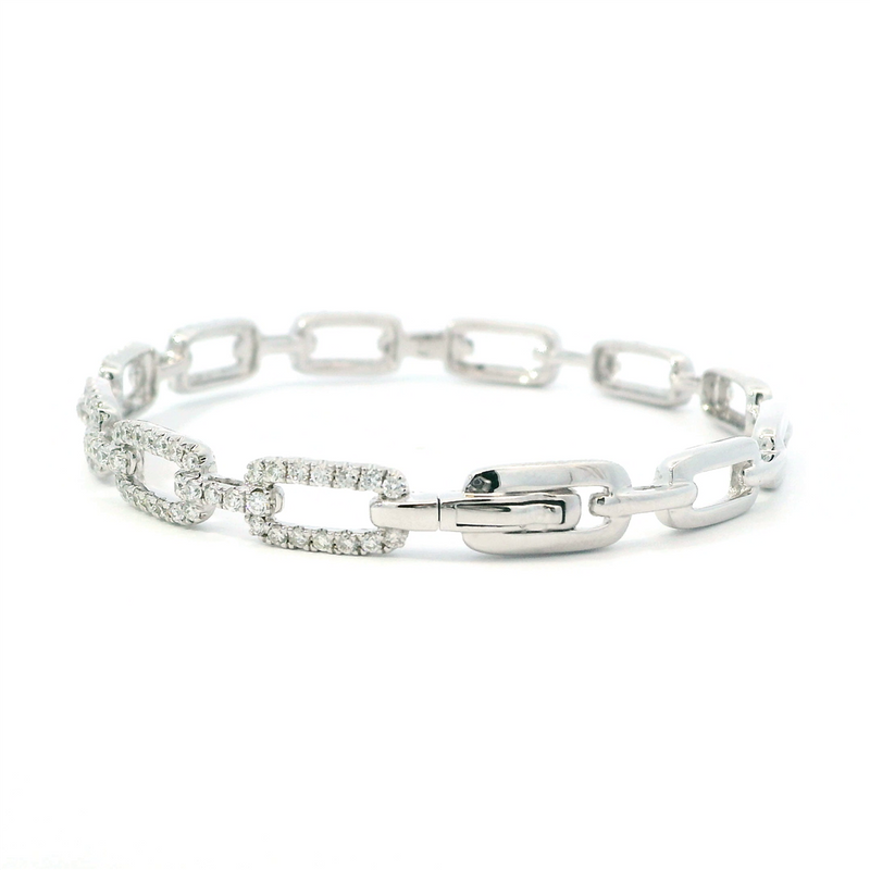 Sophisticated & Timeless Diamond Bracelets 14K Gold White1.40 Carats Diamond Accented & High Polish Open Link Hinged Bangle Bracelet