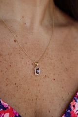 Vibrant Colored Stone Necklaces 14K Yellow Gold Rectangular Cushion 1.29 Carats Spinel & 0.16 Carats Baguette & Round Cut Diamond Halo Necklace - 18 Inch