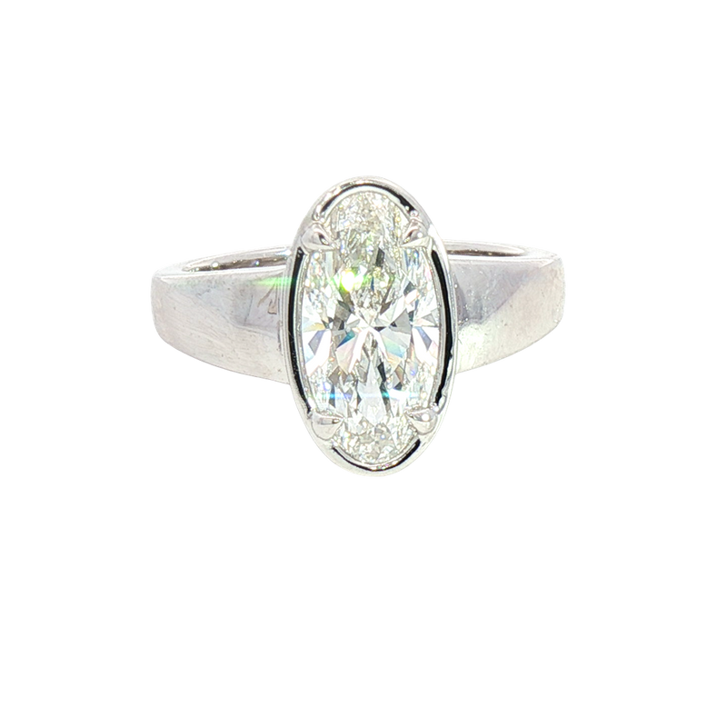 14K White Gold Oval Cut 2.14 Carats Lab Grown Diamond Solitaire Ring