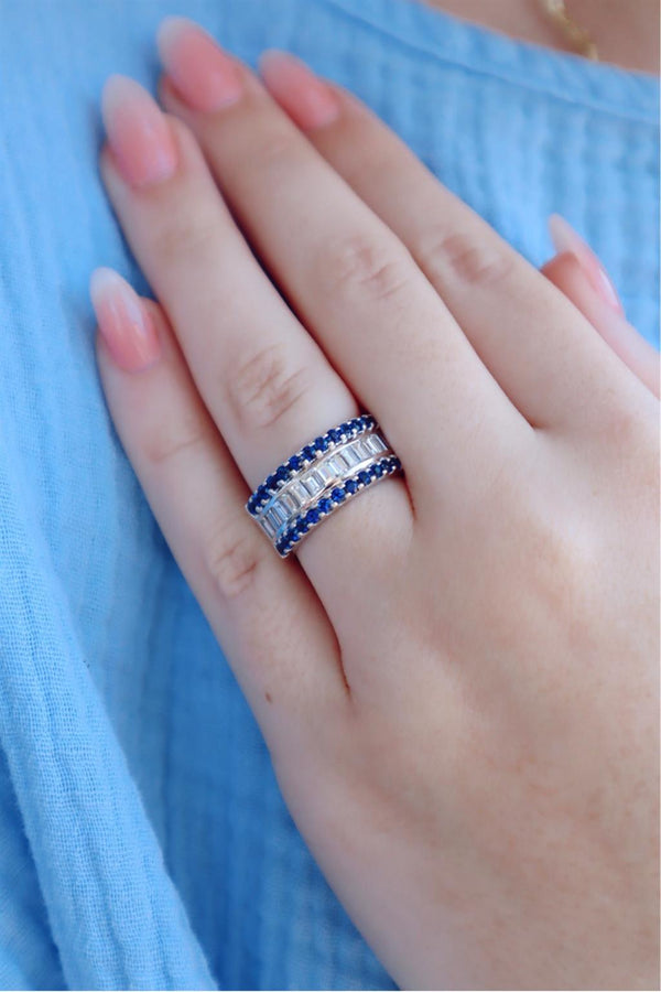 Bold & Elegant 14K Gold White Channel Set 1.41 Carats Baguette Diamond & 0.97 Carats Round Blue Sapphire Band