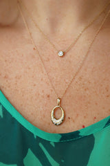 Elegant Diamond Necklaces 14K Yellow Gold 0.15 Carats Diamond Open Oval Necklace - 18 Inch