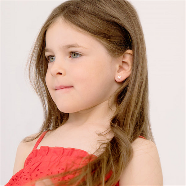 Sterling Silver Polished Smiling Face Earrings For Children