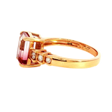 Bold & Elegant 18K Rosé Gold Emerald Cut 2.76 Carats Watermelon Tourmaline & 0.19 Carats Diamond Ring