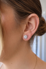 Classic & Contemporary 18K White Gold Semi Mount Stud Earrings & 0.28 Carats Diamond Halo Jackets
