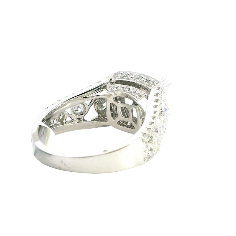 Elegant Diamond Mountings 18K White Gold 1.50 Carats Round Diamond Halo Semi Mount Ring - 1.32 Carats Diamond Weight