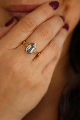 14K Yellow Gold Step Cut Modified Elongated Hexagon Cut 2.12 Carats Lab Grown Diamond Solitaire Ring