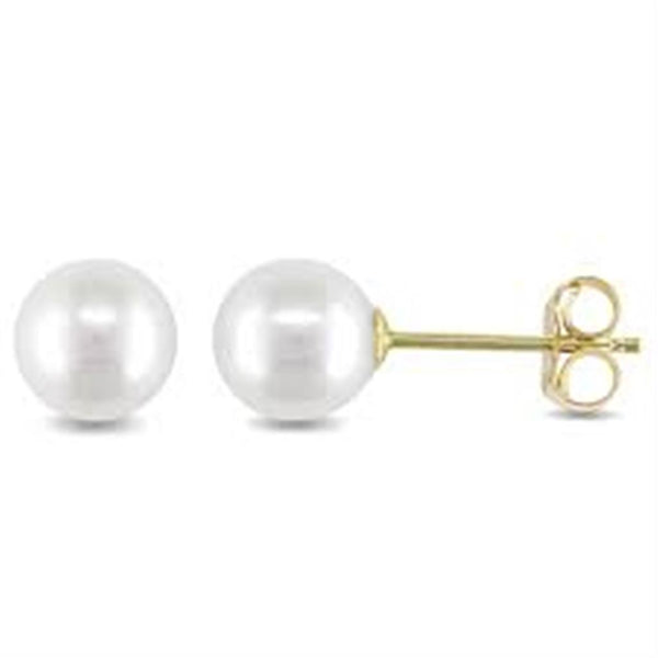 Timeless & Sophisticated Design Yellow14K Gold Fresh Water Pearl 6.5-7MM Stud Earrings